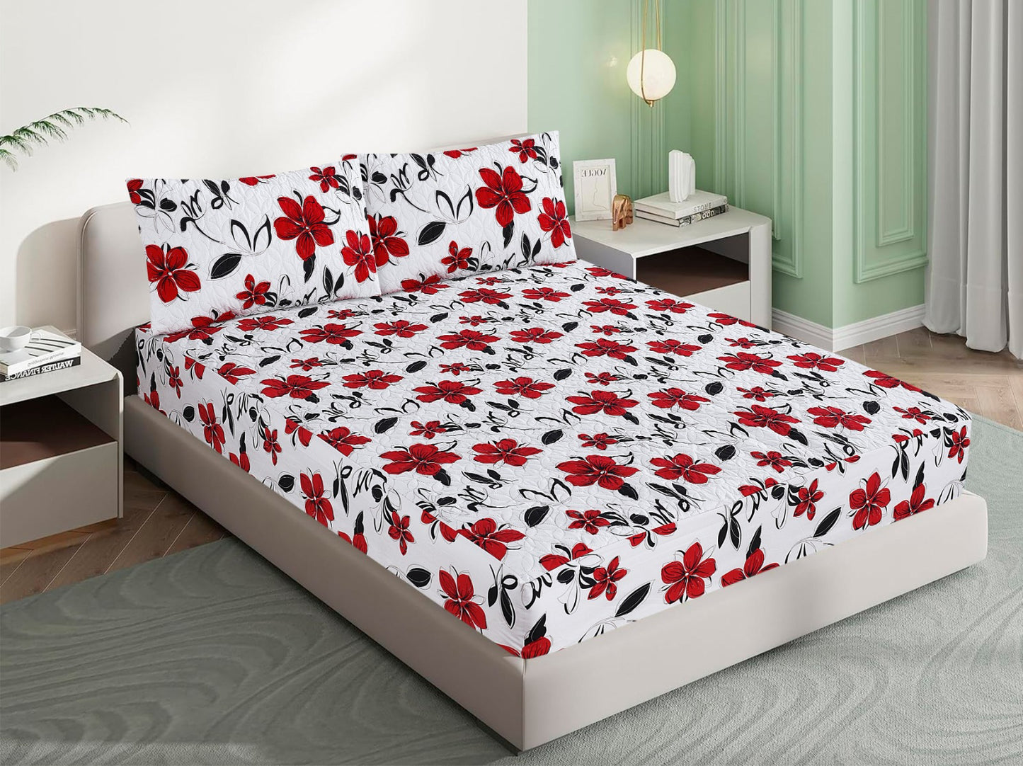 Mat Printed 100% Quilted Waterproof Mattress Protector for Double Bed with Pillow