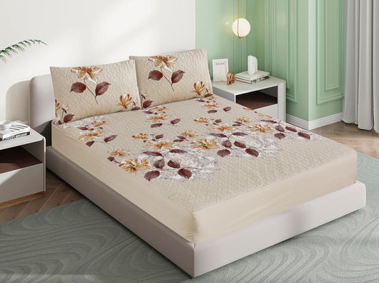 Mat Printed 100% Quilted Waterproof Mattress Protector for Double Bed with Pillow