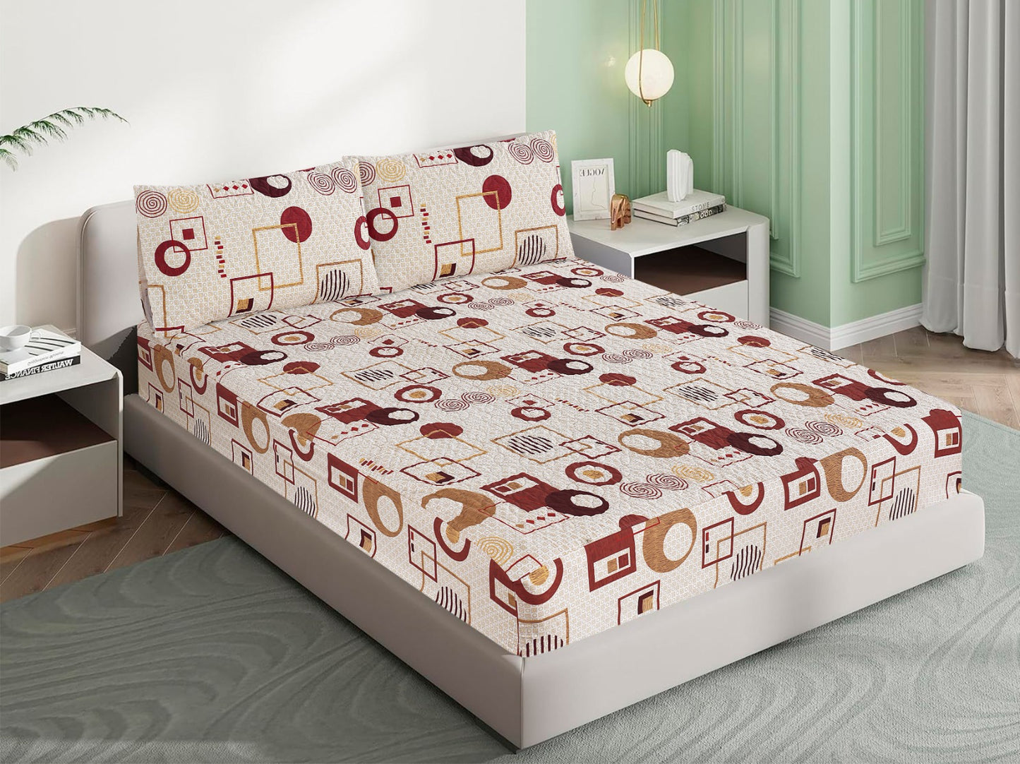 Mat Printed 100% Quilted Waterproof Mattress Protector for Double Bed with Pillow