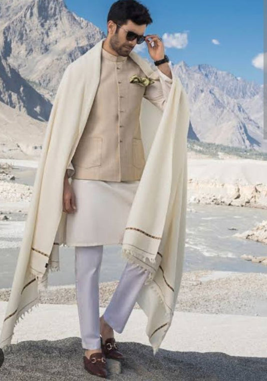 Pashmina Wool Shawl (Beige / Off-White)